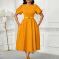 D590  independent station women's clothing  summer new style puff sleeves pure color large skirt foreign trade cross-border dress