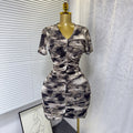 Summernew arrival pure desire sexy tie-dye printing silmv neck elastic mesh dress pleated hip skirt for women