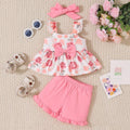baby sling suit for baby girls 0-2 years old fashion flower sling cute cotton shorts three-piece set for summer