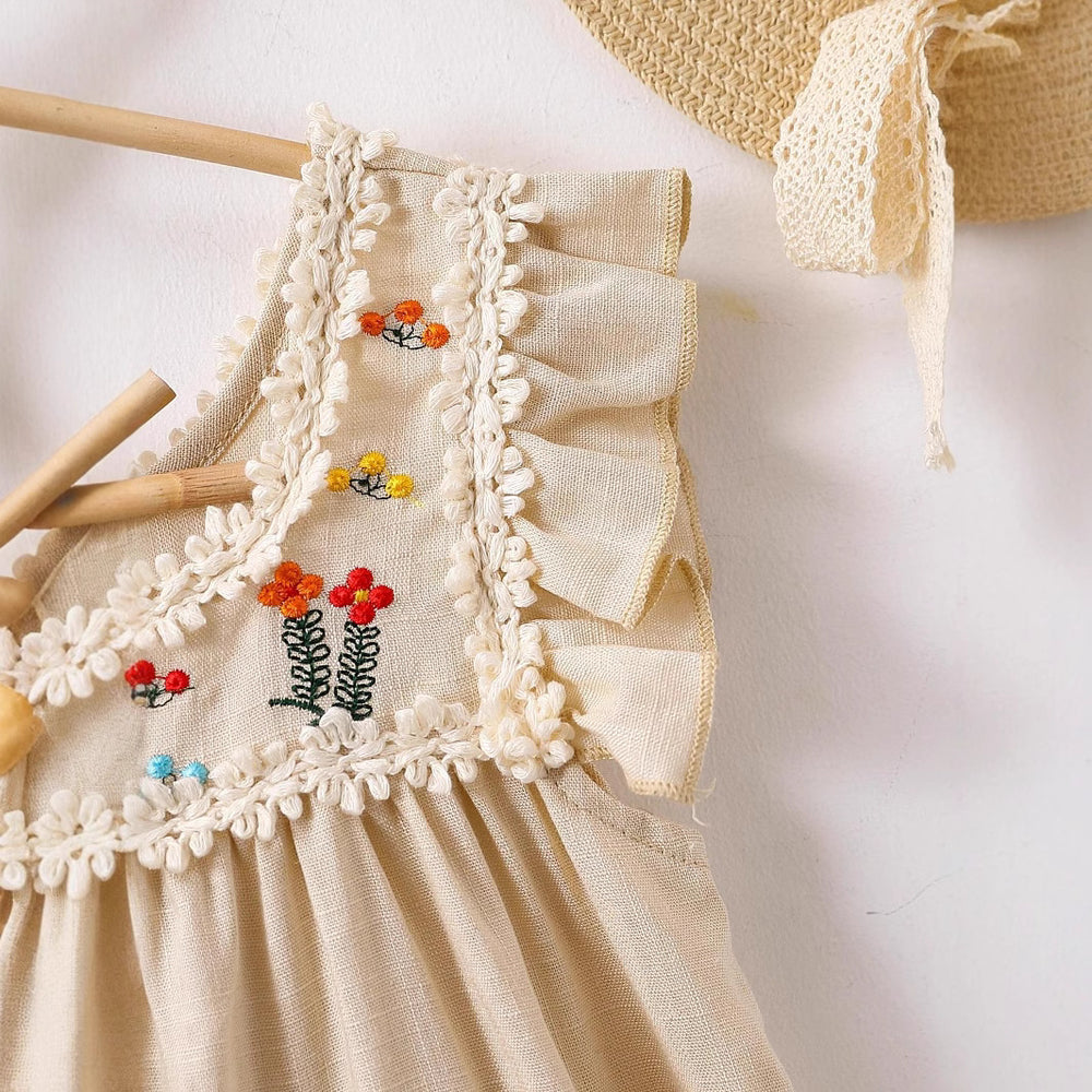 e-commerce vintage lace girl's dress, embroidered lace, small pocket, beach vacation dress, dropshipping available