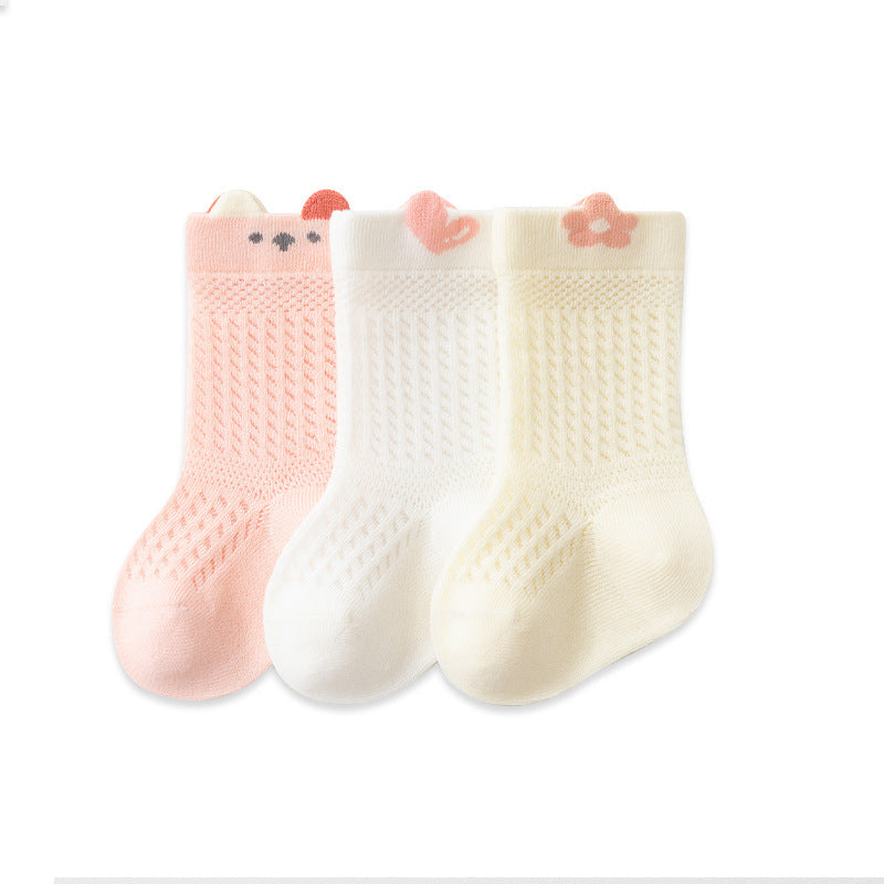 Babylon children's mid-calf socks - summer combed cotton mesh breathable baby socks - cartoon smiley face seamless socks, class a