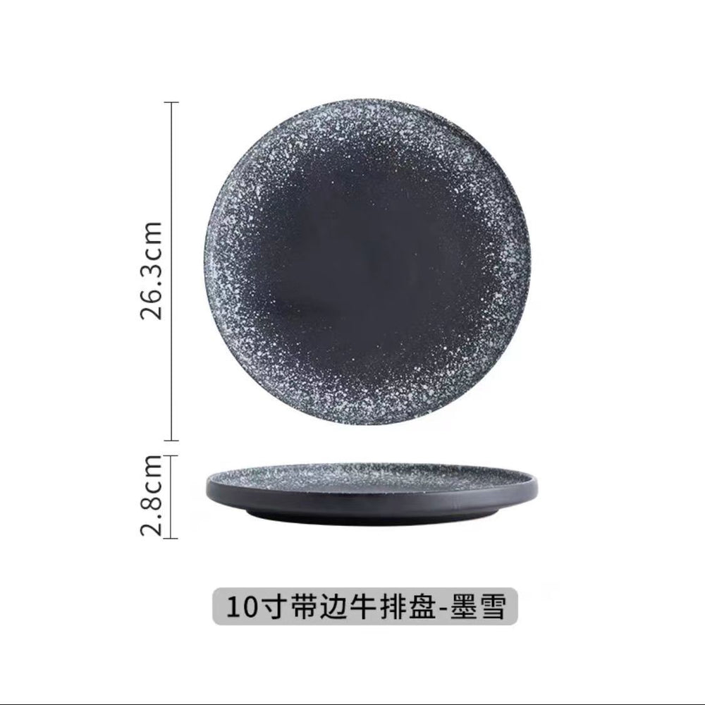 Japanese retro ceramic western dinner plate steak flat plate stoneware household dinner plate commercial round plate hotel restaurant tableware