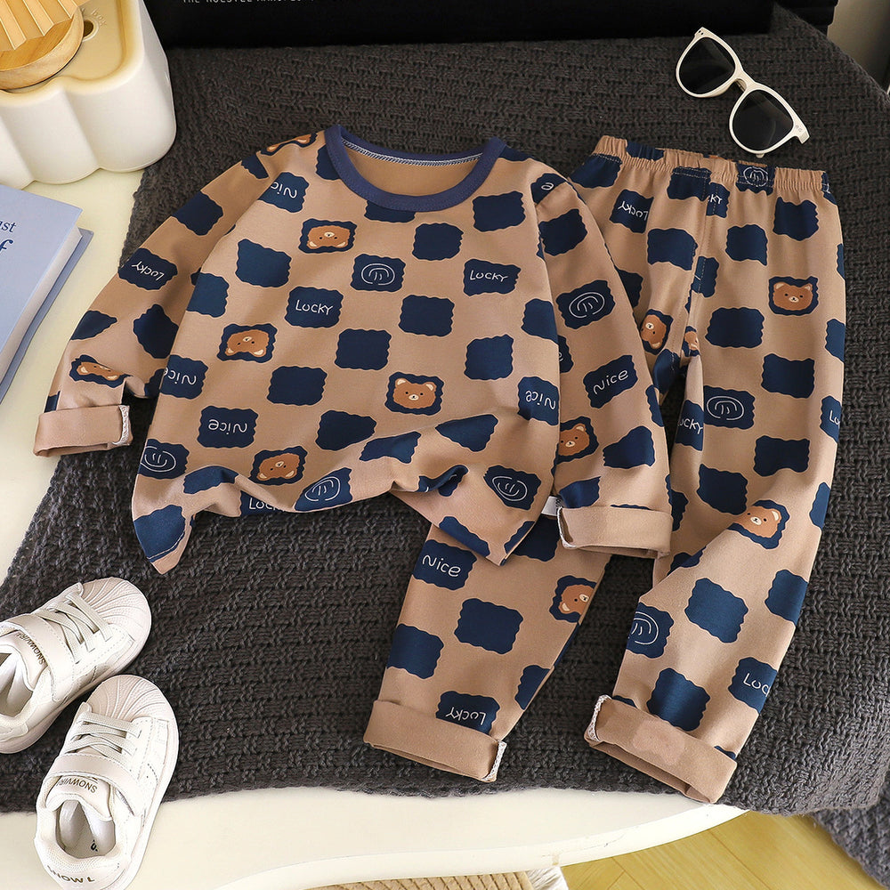 Autumn and winter kids' underwear set, baby lycra cotton thermal underwear, boys' and girls' base layer pajamas, loungewear, children's clothing