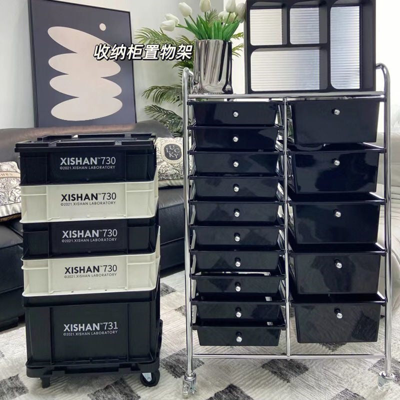Multi-tiered storage cabinet with drawers - versatile organizer for home, space-saving, black