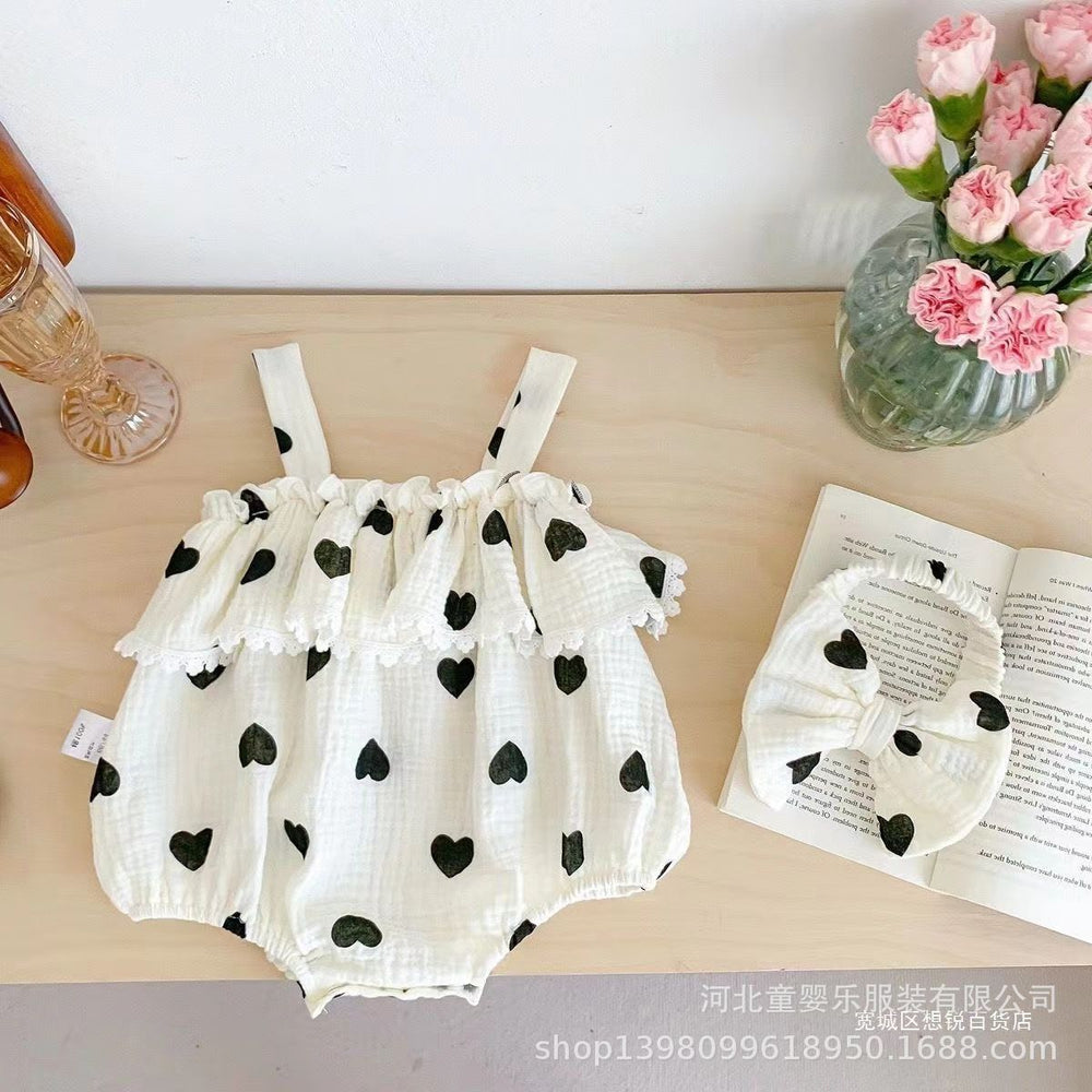 Personalized baby bag butt summer oem sample processing gauze sweat-absorbent cotton wide shoulder rompers infant summer clothing