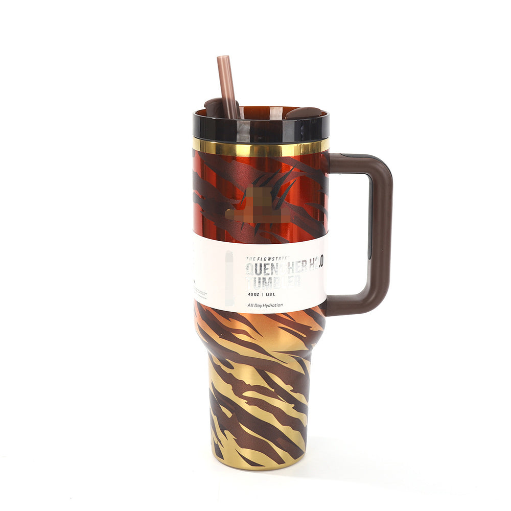 cool tiger pattern 40oz stanley ice cup large capacity straw cup 304 stainless steel handle thermos cup