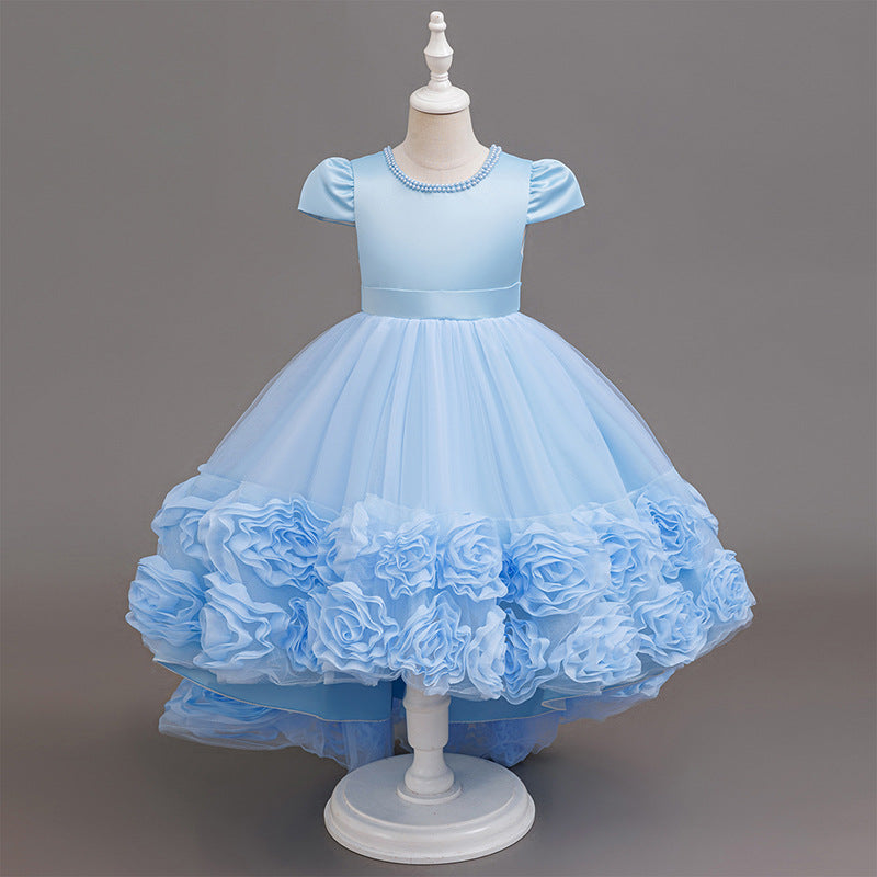 Girl dress princess dress mesh tutu skirt trailing skirt flower girl piano performance dressgirl dressin stock