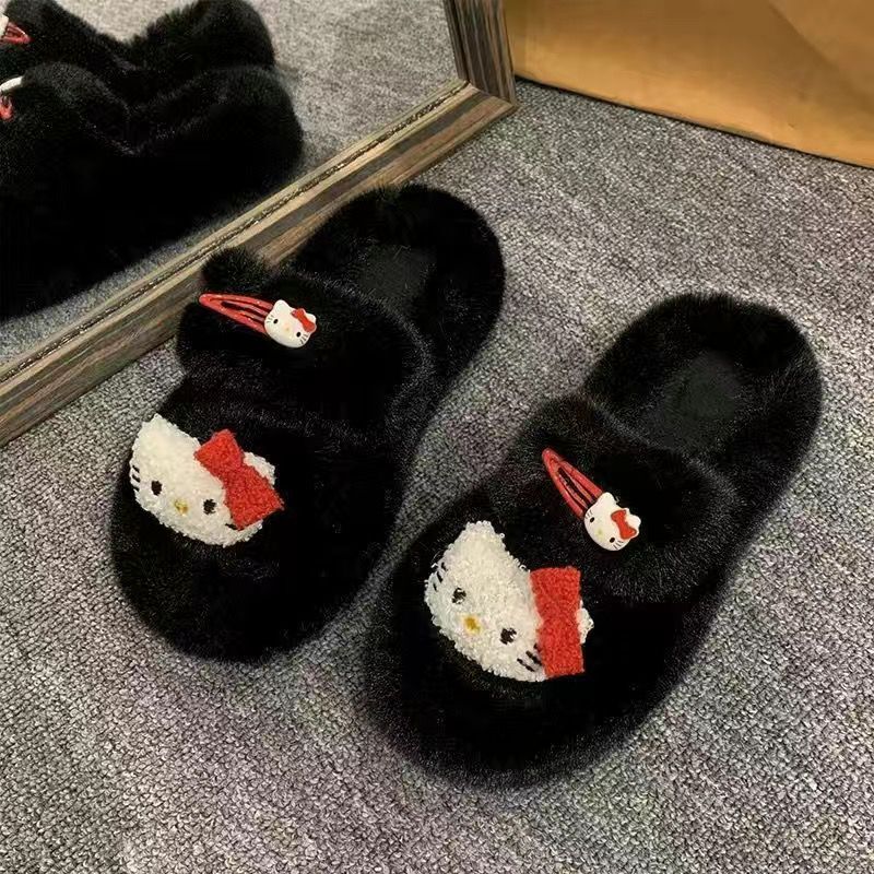 2024 autumn/winter outerwear fuzzy slippers - new trendy thick-soled, versatile indoor anti-slip cotton slippers with plush foot covering