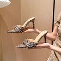 Yx tweed style stiletto heels - 2026 autumn fashion pointed-toe elegant french sandals - versatile sexy outdoor slides