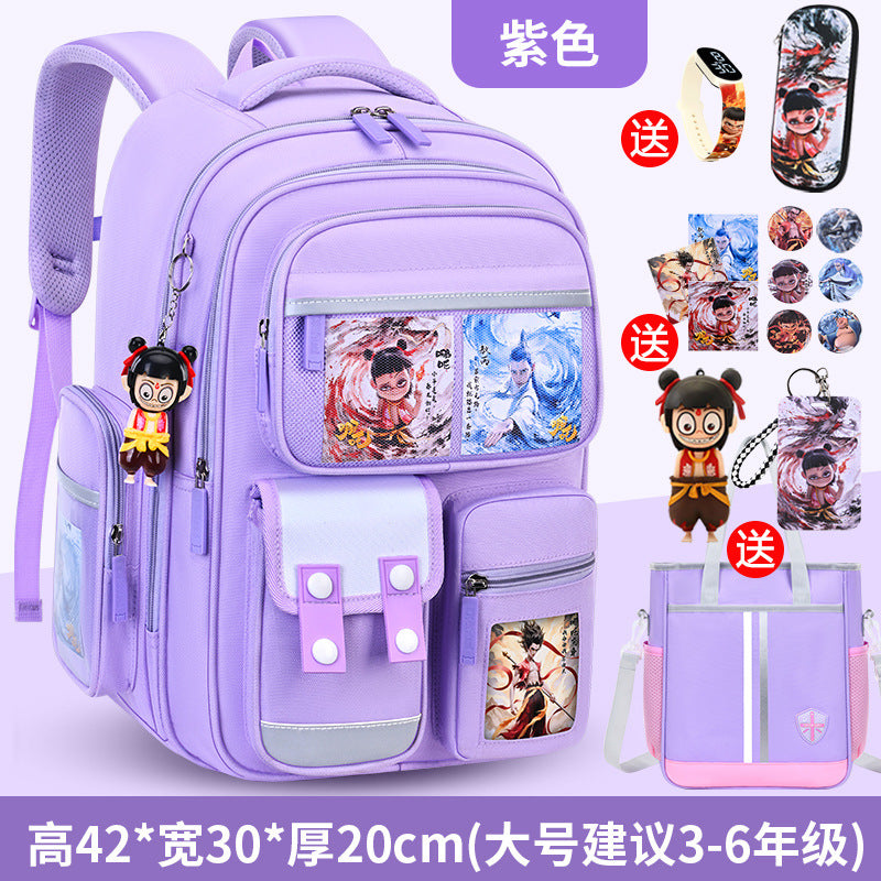 Nezha boy's schoolbag - lightweight, spine-protecting backpack for elementary school students (grades 1-6), suitable for boys and girls