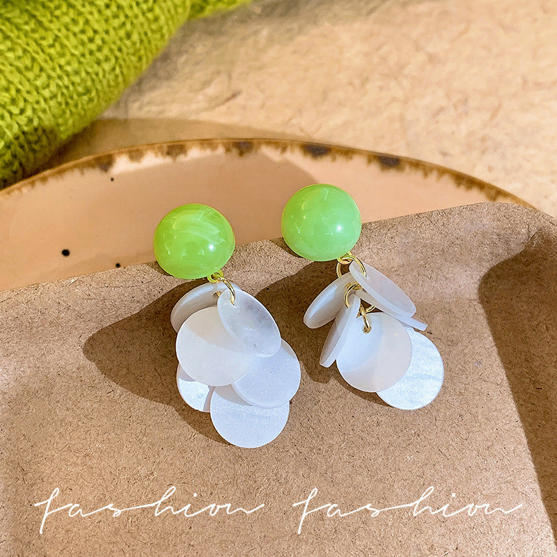 Avocado green shell stud earrings - sweet dopamine earrings for women, new 2026 high-end resort style beach earrings