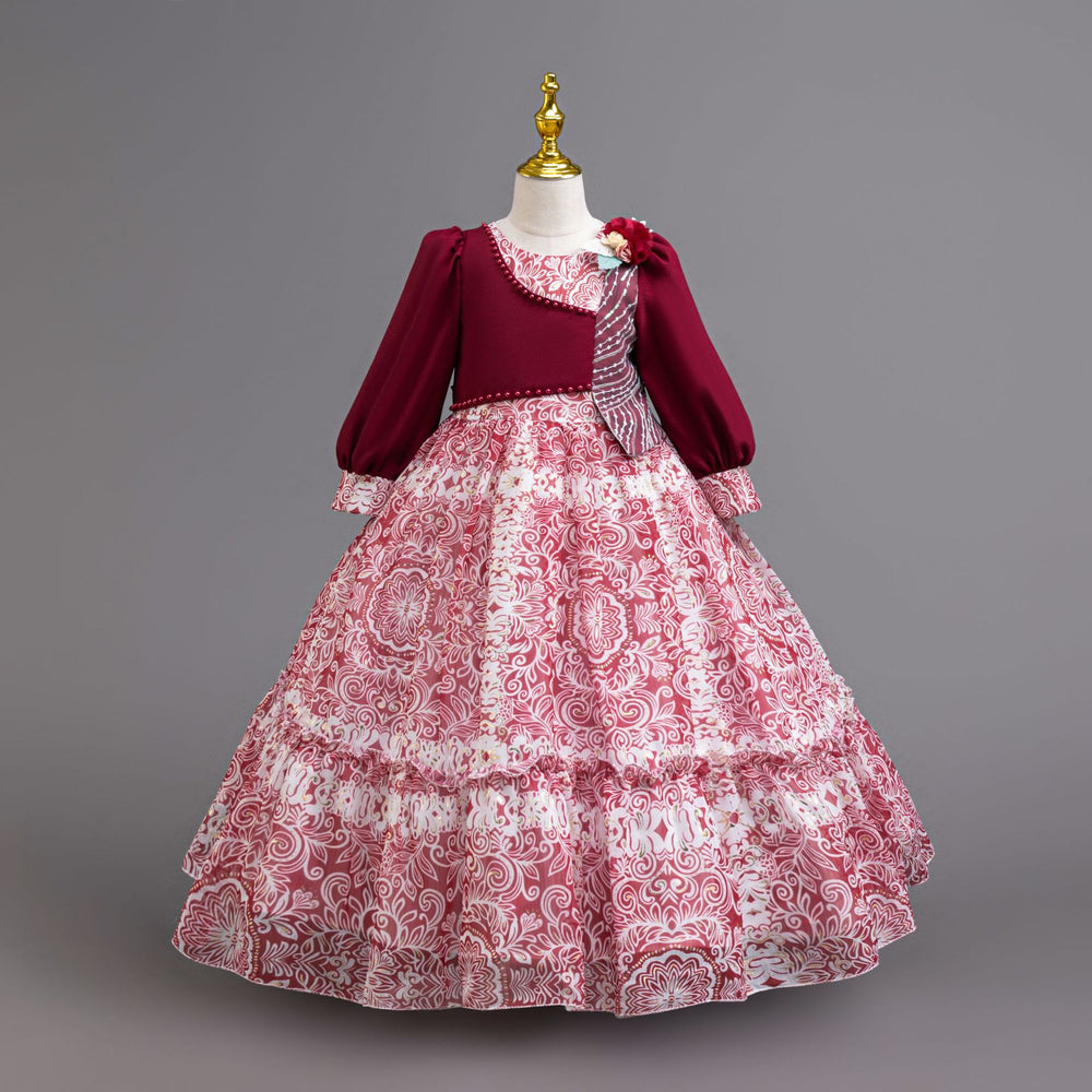 New spring/autumn chiffon dress - premium long sleeve banquet gown - holiday party princess performance dress - kids' dress