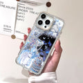 Angel black and white cat design iphone 17 air glitter diamond star phone case, apple 16 pro rhinestone protective cover