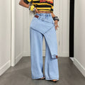 X-pre-sale-66703# cross-border fake two-piece casual versatile straight-leg women's jeans pants
