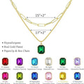 december birthstone double-layered necklace for women rectangular pendant december birthstone 18k real gold plating