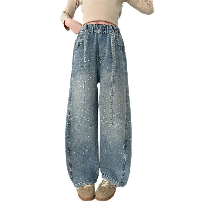 Girljeansspring & fallnew arrivalgirlbig girlpantsspring & fall style western style tall pantsgirlloose scimitar pants