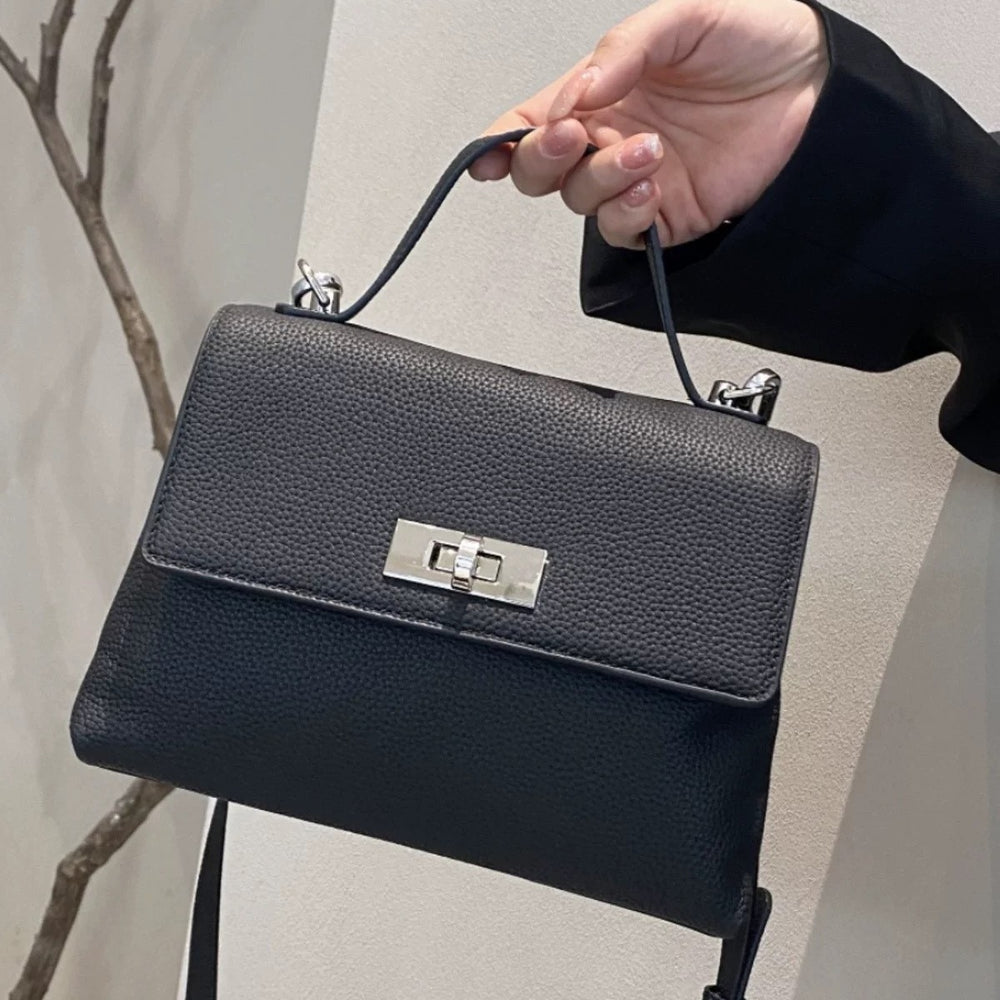 Genuine leather women's bag - new spring 2025 fashion: stylish crossbody, minimalist commuter bag, trendy korean style, real leather shoulder bag