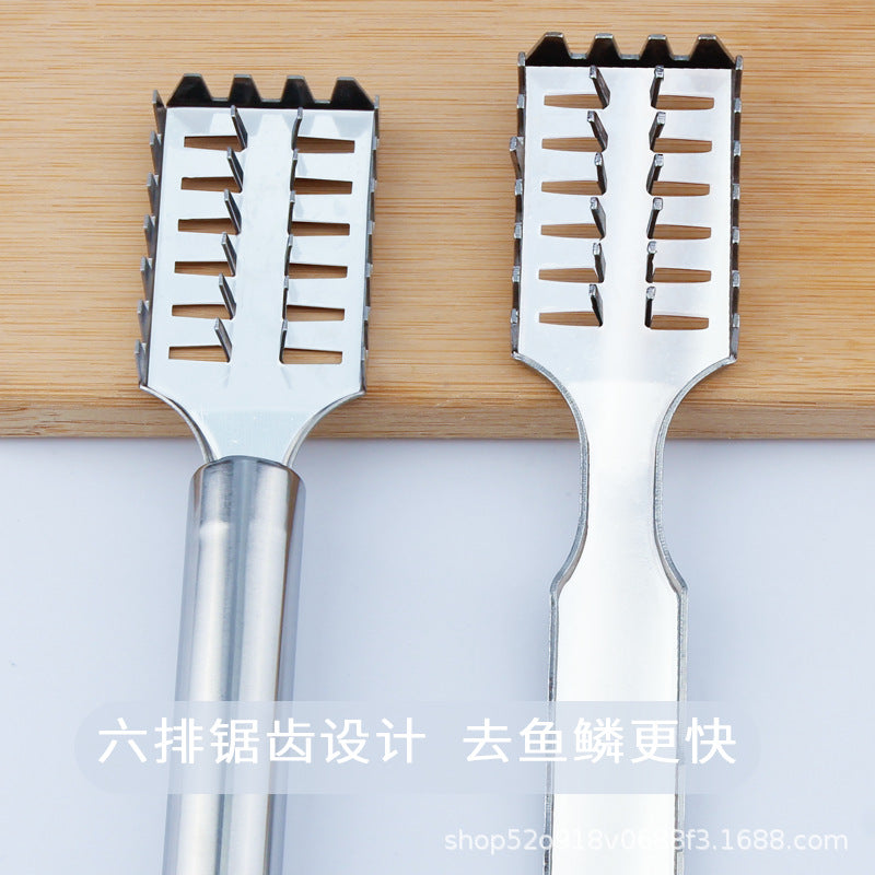 430 stainless steel round tube handle with handle square head fish scale planer kitchen convenient for home fish gill scraper fish brush