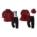Export children's clothing autumn style preppy style boys handsome dress kids plaid long sleeves shirt western style brother and sister