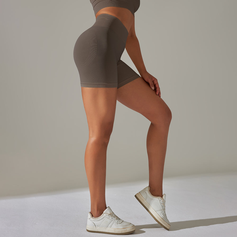 seamless tight pure color peach hip lifting high waist body shaping yoga shorts sports running fitness three-quarter pants for women