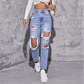 Amazon  distressed jeans for women - new european and american trendy washed ripped high-waisted straight-leg pants