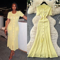 French chic single-breasted knit dress - women's summer short sleeve cutout slim fit elegant maxi dress