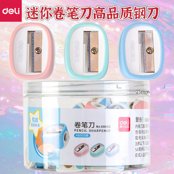 Pencil Sharpener Deli (48pcs/barrel) Pencil Sharpener 68652 Mini Small Pencil Sharpener Pen Sharpener for Elementary School Students