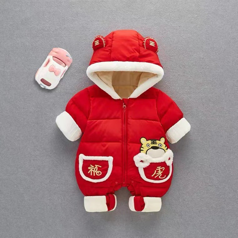 Infant winternew arrival chinese style outing thickened new year's greetings clothes for men and women baby festive first birthday heattech crawling clothes