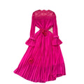 Classy sense of nicheelegancedress women's autumnew arrival strap waist lacepatchwork bell sleeve pleated long skirt