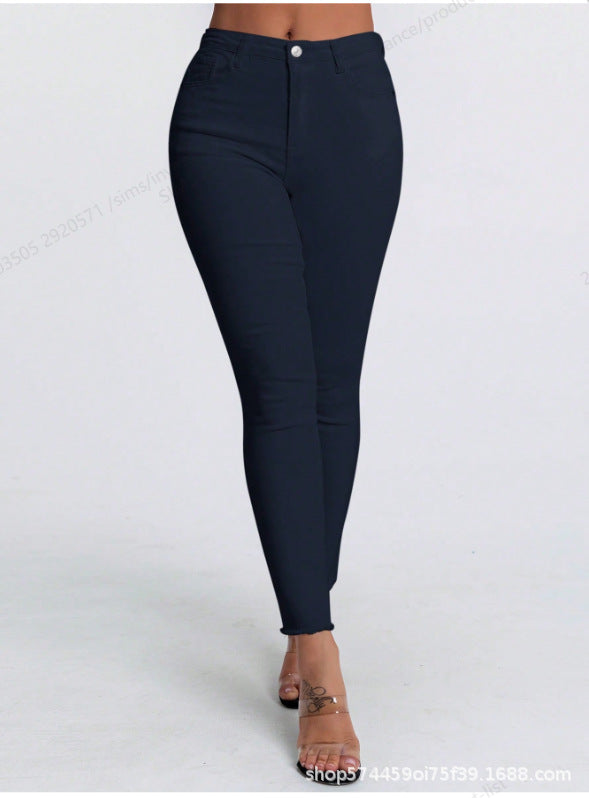 Amazon tiktok pinduoduo foreign trade cross-border fashion raw edge design white jeans for women easiest for match and slimming look