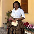 European and american cross-border women's fashion  summer new high-waisted ruffle pleated a-line midi skirt
