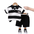 children's clothing: boys' summer striped polo shirt + t-shirt set - wholesale in-stock