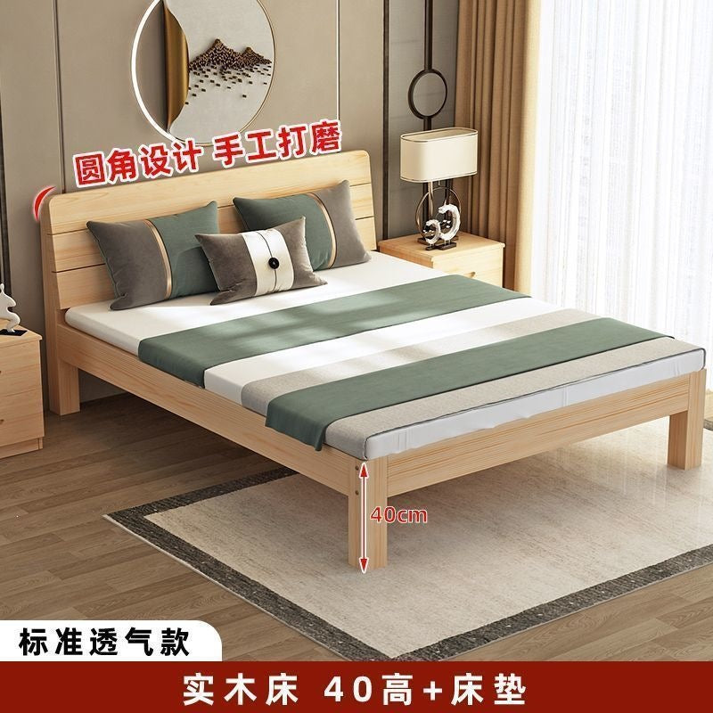 Solid wood bed - modern minimalist style 1.5m - double bed for home use, adult master bedroom wooden bed 1.8m - simple bed 1m single bed