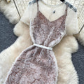 French romantic white lace camisole dress - women's summer high-waisted, slimming, elegant long dress