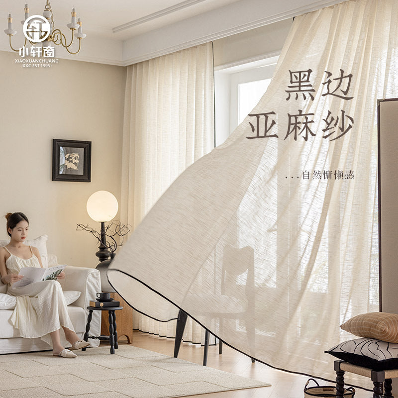 French gauze curtain light-proof curtain linen living room balcony japanese style window screen medieval style keqiao shaoxing wholesale