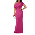 cross-border e-commerce dress: new summer women's fashionable one-shoulder solid color pleated waist dress
