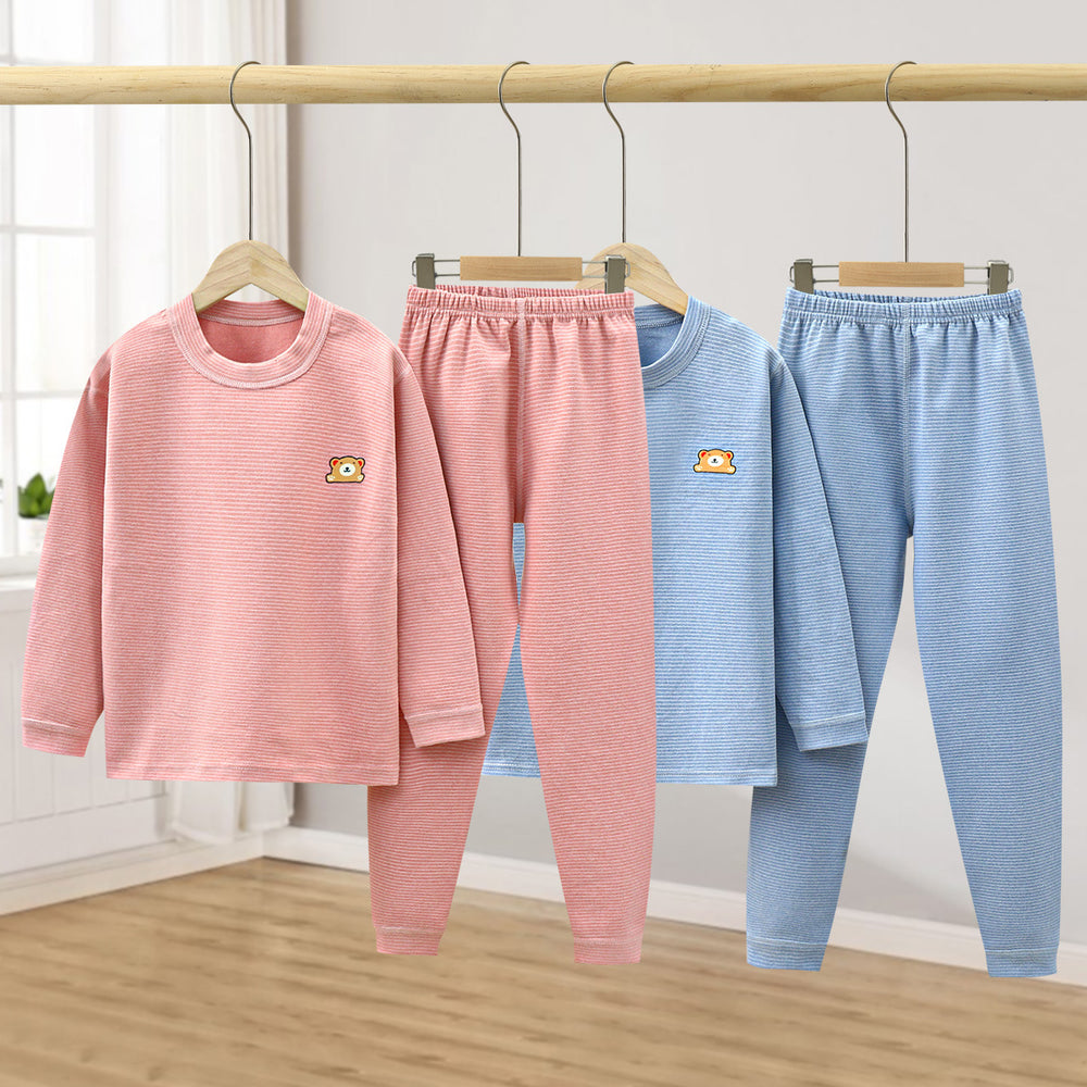 Kids german velvet heattechintimateswinterfleece-linedthickened boneless boys and girls quick-heating bottom pajamas home wear suit