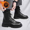 Autumboots black high-top trendy shoes british style motorcycle workwear leather boots winter height-increasing high-top leather shoes cotton shoes
