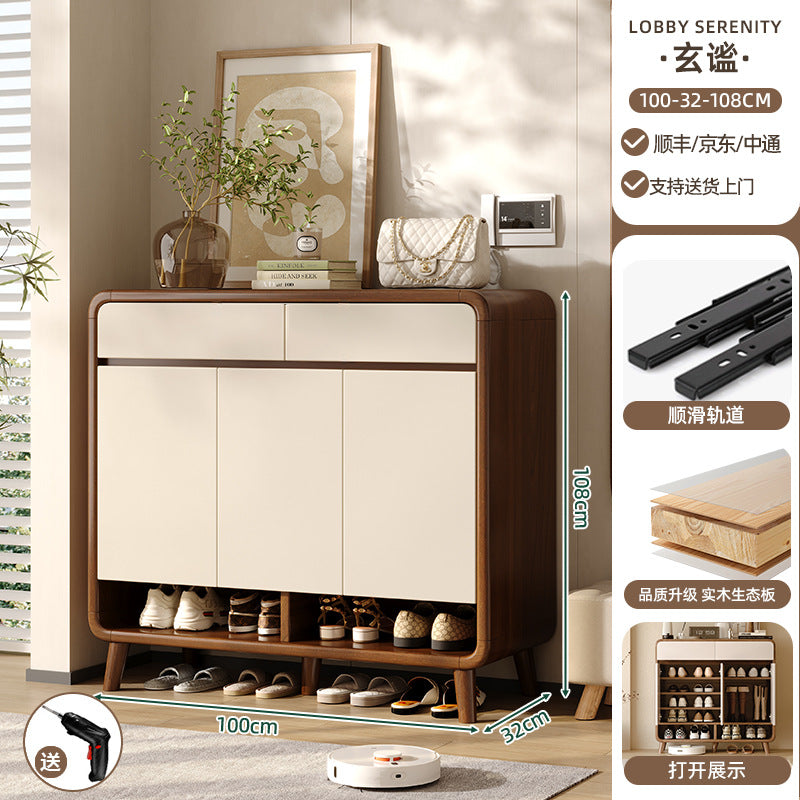 Shoe cabinet household entrance home storage integrated against the wall indoor entrance corridor corridor 2025 explosion solid wood shoe rack
