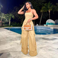 european and american new arrival cross-border women's sexy bandeau multi-pocket cargo jumpsuit wide leg romper