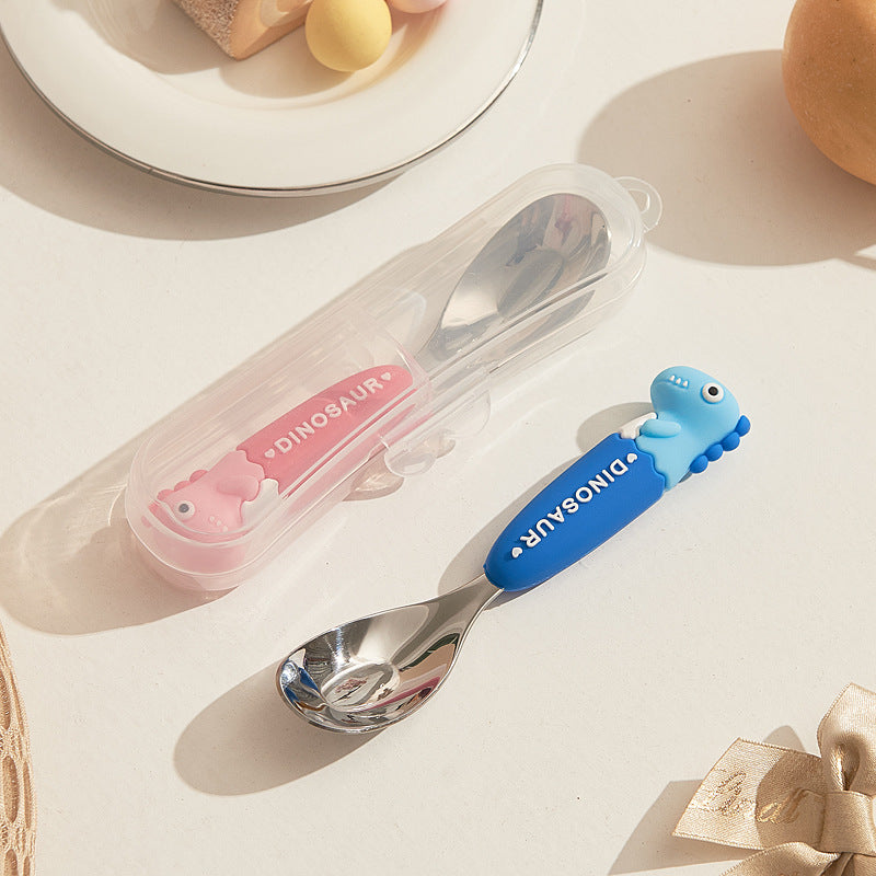 New creative cartoon dinosaur soft-handled children's coin-shaped spoon, cute style stainless steel spoon, student tableware wholesale