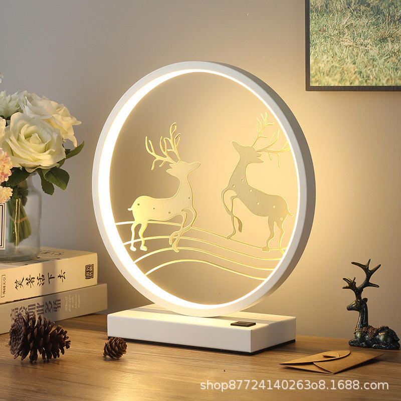 Stylish creative table lamp bedroom bedside lamp living room decoration deer round led eye protection energy saving home lighting fixtures