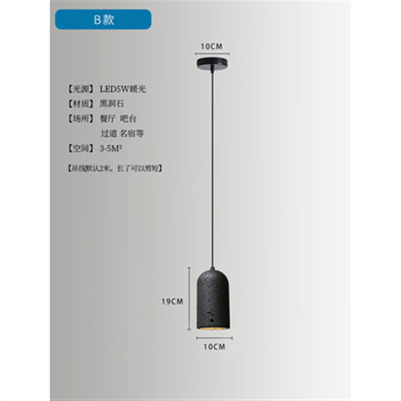 Wabi Sand Wind Minimalist Bedside Small Chandelier Creative Restaurant Bar Designer Black Hole Stone Bedroom Long Line Single Head Chandelier