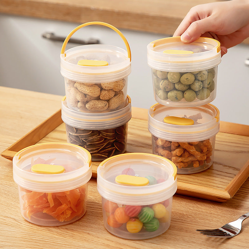 Portable snack storage box Plastic transparent sub-canning, dried fruit and nut storage can Round sealed fresh-keeping box
