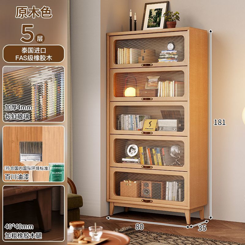 Solid wood bookcase dustproof with glass door bookshelf storage rack floor-standing for home storage cabinet living room bookcase medieval style