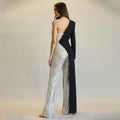 new european and american cross-border e-commerce independent website women's silver sequin patchwork one-shoulder fashion sequin jumpsuit