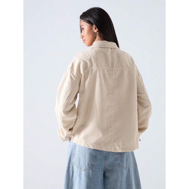 fashion  autumn new arrival casual retro lapel button loose corduroy jacket outwear