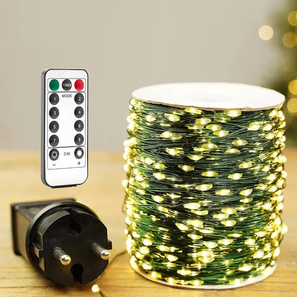 Green wire copper wire light string Cross-border Christmas tree decoration lights Plug-in remote control star lights Green plants Garden decoration lights