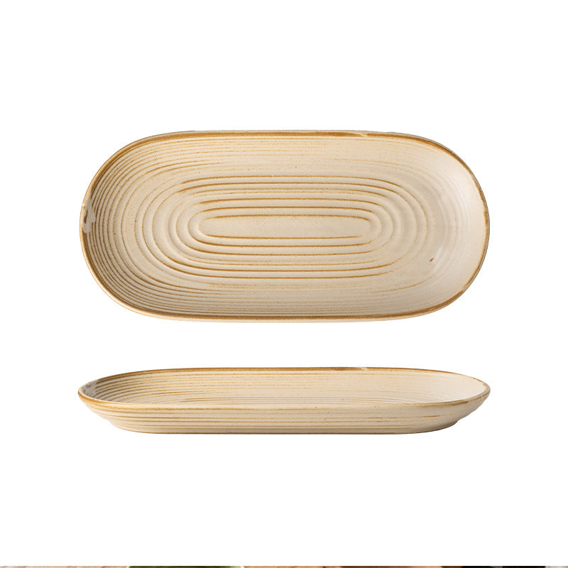 Vintage chic ceramic oval fish plate - perfect for restaurants, hotels, and home use. featuring a textured, rectangular design ideal for steamed fish, sushi, and elegant plating