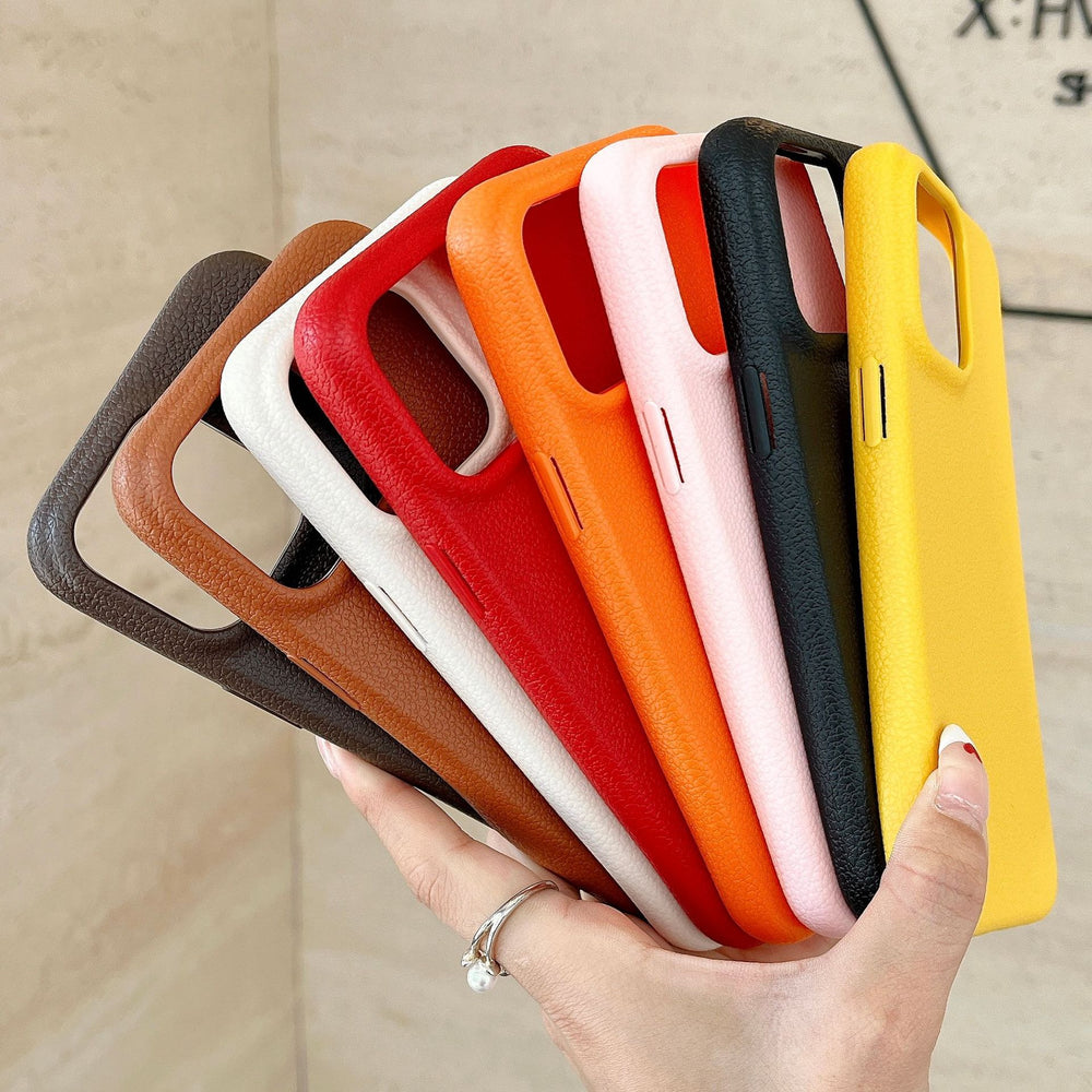 Leather pattern suitable for apple 16promax simple pure color mobile phone case iphone12/15 anti-fall tpu protective cover